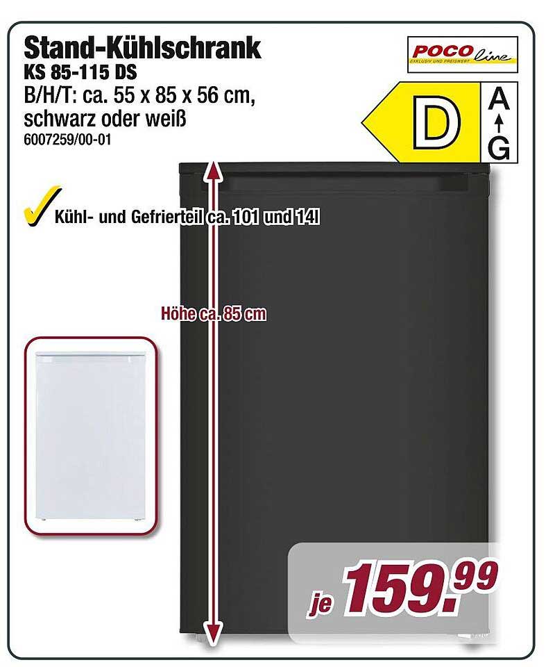 Stand-Kühlschrank KS 85-115 DS in schwarz oder weiß
