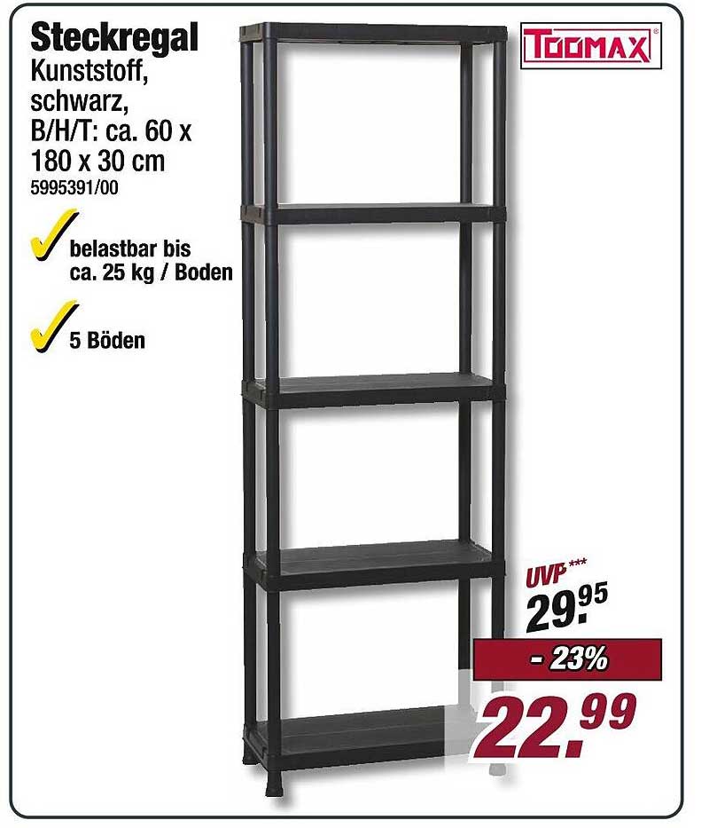Steckregal Toomax, Kunststoff, schwarz, B/H/T: ca. 60 x 180 x 30 cm