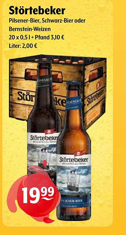 Störtebeker Pilsener-Bier, Schwarz-Bier oder Bernstein-Weizen – 20er Kasten