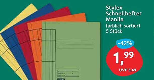 Stylex Schnellhefter Manila farblich sortiert 5 Stück