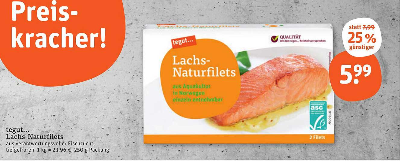 tegut... Lachs-Naturfilets 250 g