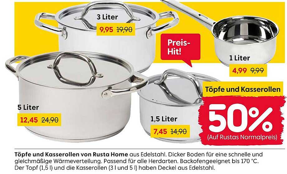 Töpfe und Kasserollen von Rusta Home aus Edelstahl
