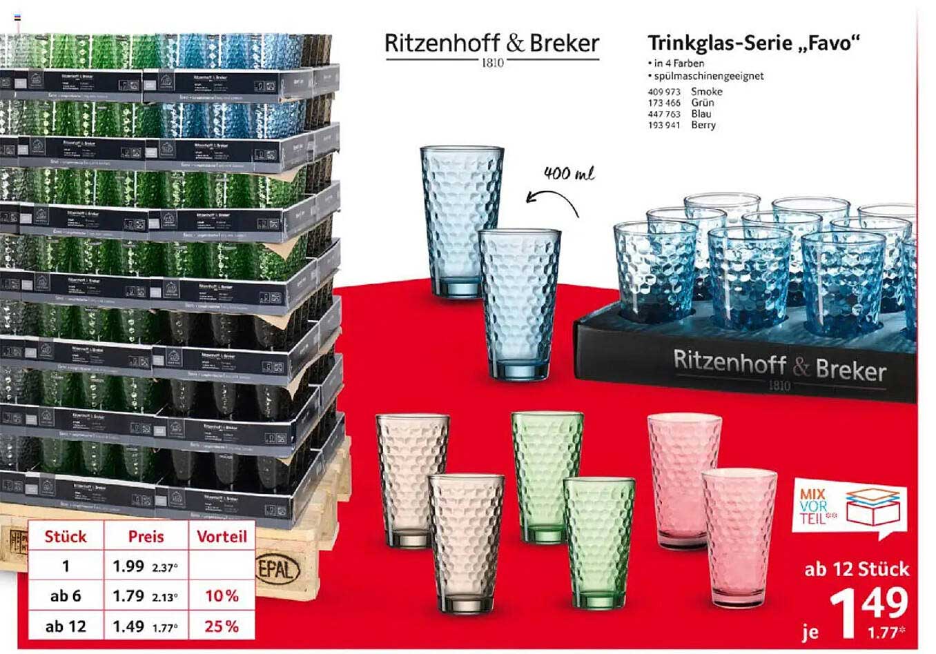 Trinkglas-Serie „Favo“ von Ritzenhoff & Breker - ab 12 Stück je 1,49 €