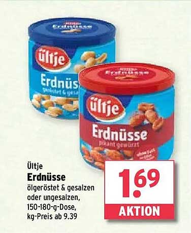 Ültje Erdnüsse ölgeröstet & gesalzen oder ungesalzen, 150-180-g-Dose