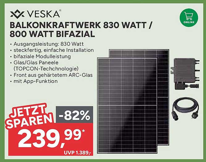 VESKA BalkonKraftwerk 830 Watt / 800 Watt Bifazial