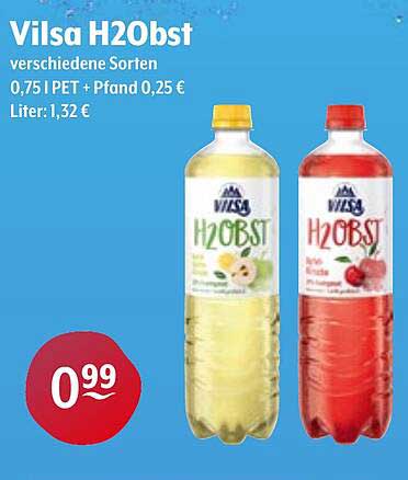 Vilsa H2Obst verschiedene Sorten 0,75 l PET + Pfand 0,25 €