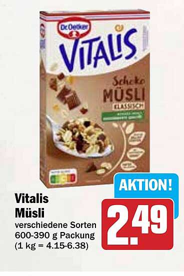 Vitalis Müsli verschiedene Sorten 600-390 g Packung