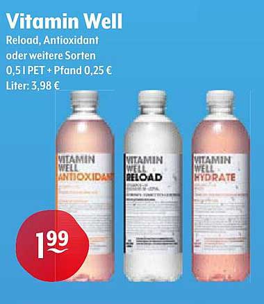 Vitamin Well - Reload, Antioxidant oder weitere Sorten 0,5 l PET + Pfand 0,25 €