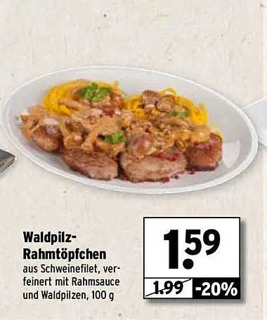 Waldpilz-Rahmtöpfchen aus Schweinefilet, verfeinert mit Rahmsauce und Waldpilzen, 100 g