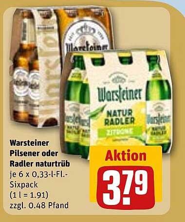 Warsteiner Pilsener oder Radler naturtrüb - 6er Sixpack