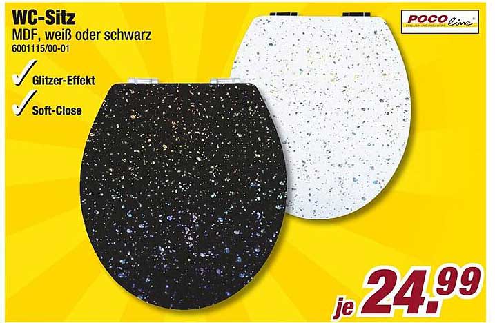 WC-Sitz MDF, weiß oder schwarz mit Glitzer-Effekt und Soft-Close