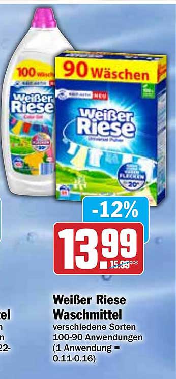 Weißer Riese Waschmittel - verschiedene Sorten 100-90 Anwendungen