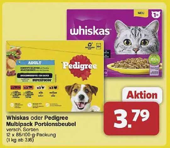 Whiskas oder Pedigree Multipack Portionsbeutel - Verschiedene Sorten