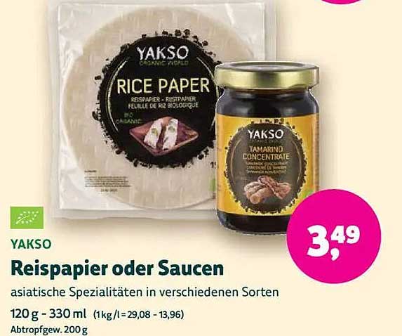 Yakso Reispapier oder Saucen asiatische Spezialitäten in verschiedenen Sorten