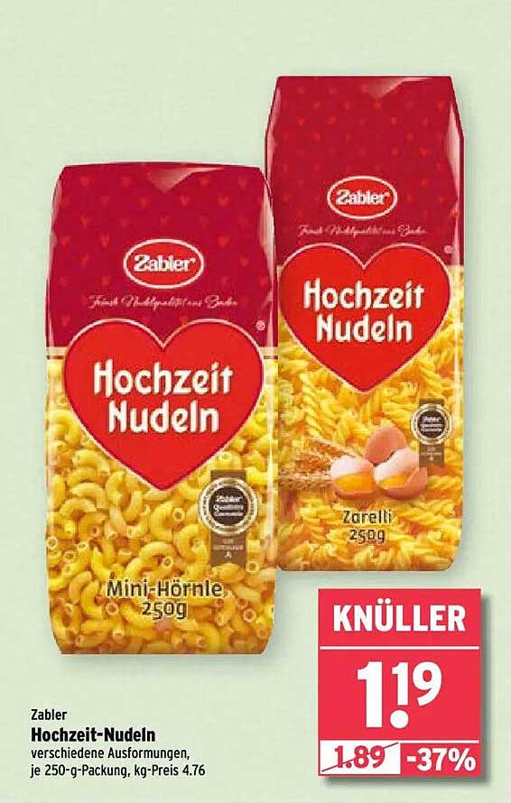 Zabler Hochzeit-Nudeln - verschiedene Ausformungen, je 250-g-Packung