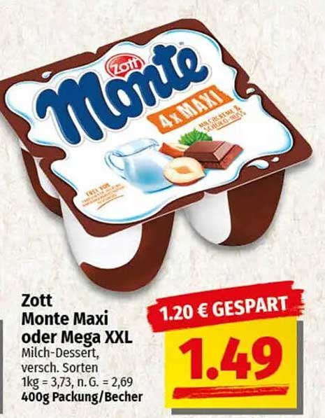 Zott Monte Maxi oder Mega XXL Milch-Dessert