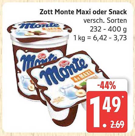 Zott Monte Maxi oder Snack - Verschiedene Sorten 232 - 400 g