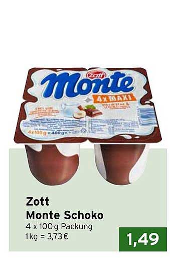 Zott Monte Schoko 4 x 100 g Packung