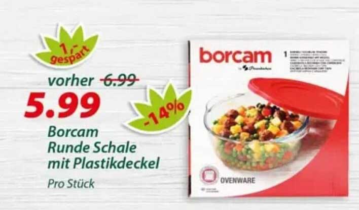 Borcam Runde Schale mit Plastikdeckel