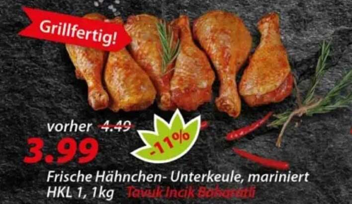 Frische Hähnchen-Unterkeule, mariniert HKL 1,1kg