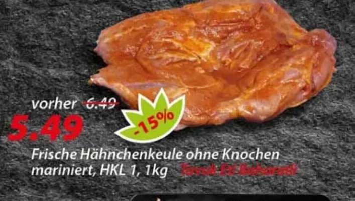 Frische Hähnchenkeule ohne Knochen mariniert, HKL 1,1kg