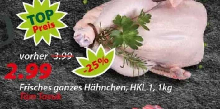 Frisches ganzes Hähnchen, HKL 1,1kg