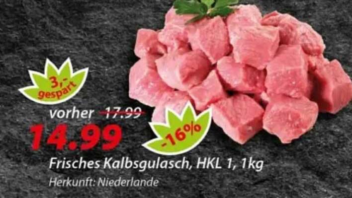 Frisches Kalbsgulasch, HKL 1, 1kg