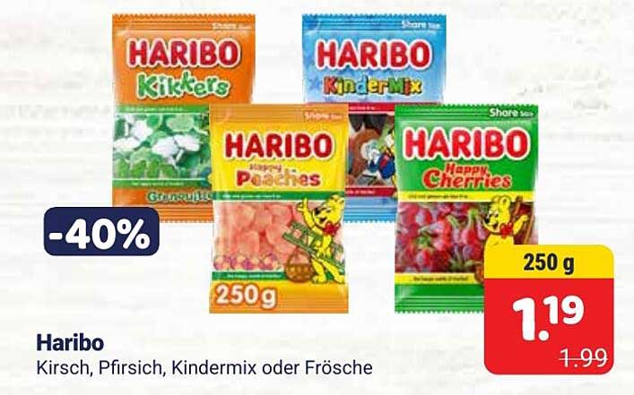 Haribo Kirsch, Pfirsich, Kindermix oder Erösche