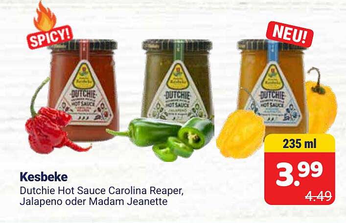Kesbeke Dutchie Hot Sauce Carolina Reaper, Jalapeno oder Madam Jeanette