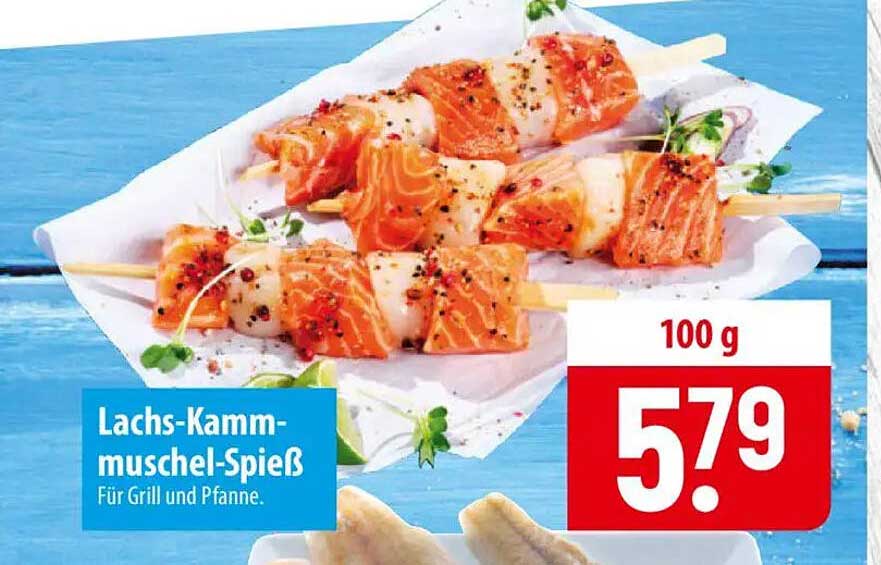 Lachs-Kamm-muschel-Spieß