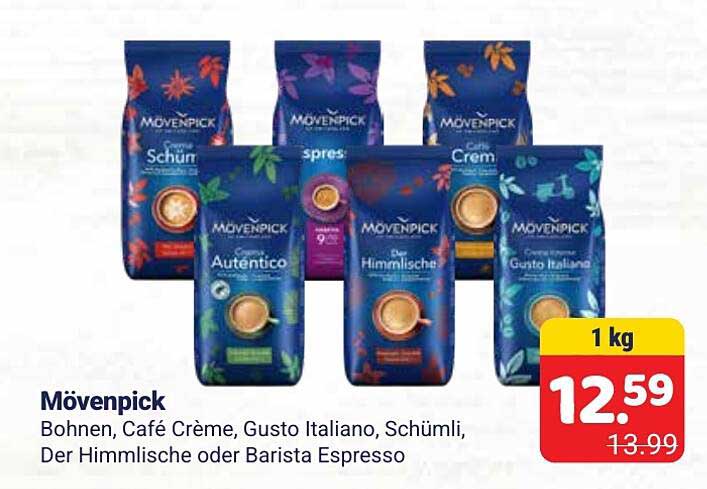 Mövenpick Bohnen, Café Crème, Gusto Italiano, Schümli, Der Himmlische oder Barista Espresso