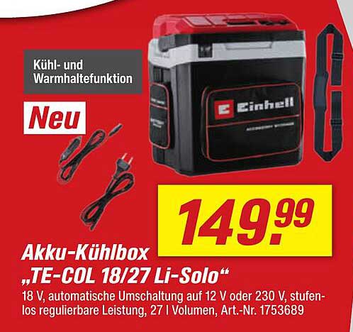 Akku-Kühlbox „TE-COL 18/27 Li-Solo“