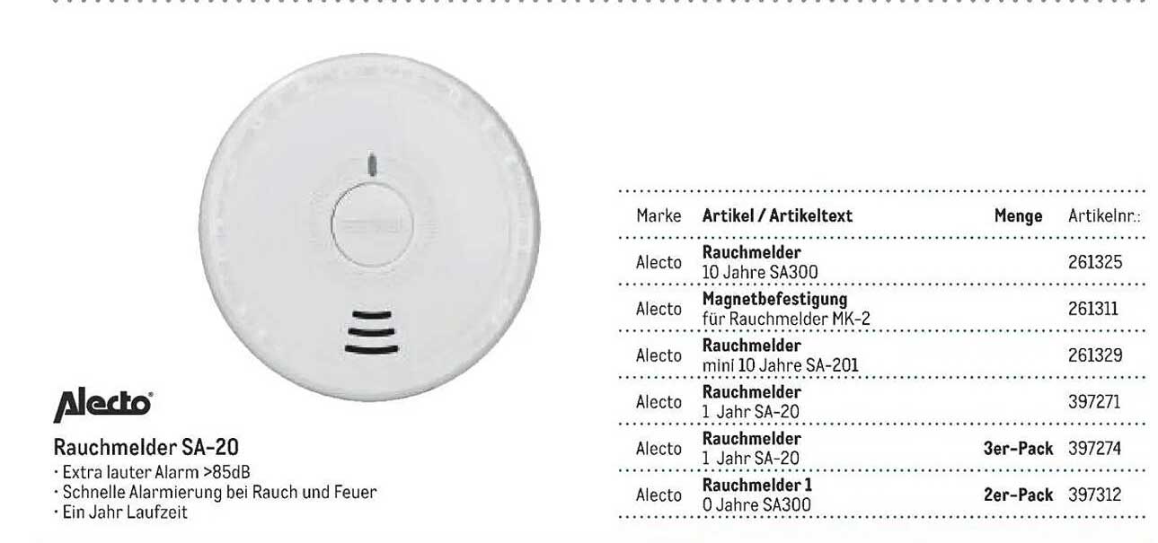 Alecto Rauchmelder SA-20