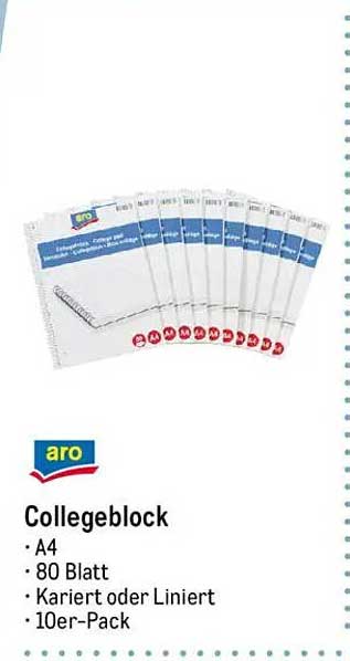 aro Collegeblock - 10er-Pack A4, 80 Blatt