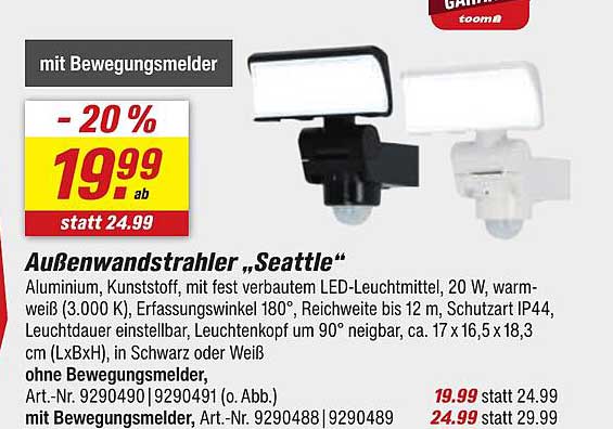 Außenwandstrahler „Seattle“ mit Bewegungsmelder