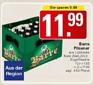 Barre Pilsener aus Lübbecke Kiste 20x0,33ltr. Bügelflasche