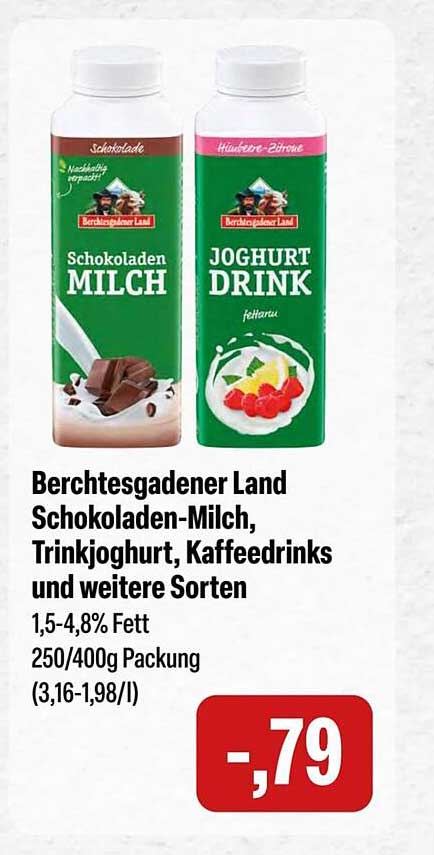 Berchtesgadener Land Schokoladen-Milch, Trinkjoghurt, Kaffeedrinks und weitere Sorten