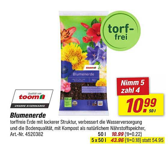 Blumenerde torffrei 50 l - Nimm 5 zahl 4