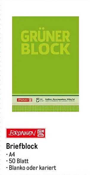 BRUNNEN Briefblock A4 - 50 Blatt - Blanko oder kariert