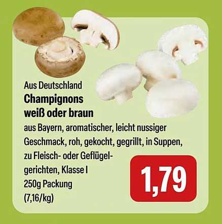 Champignons weiß oder braun 250g Packung aus Deutschland