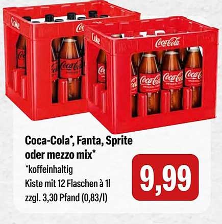 Coca-Cola*, Fanta, Sprite oder mezzo mix – Kiste mit 12 Flaschen à 1l