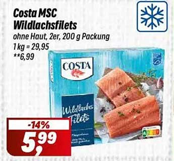 Costa MSC Wildlachsfilets ohne Haut, 2er Packung, 200 g