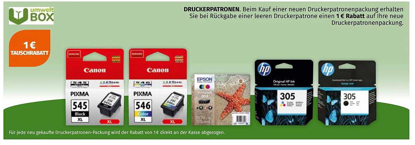 Druckerpatronen Aktion - 1 € Tauschrabatt