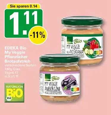 EDEKA Bio My Veggie Pflanzlicher Brotaufstrich - Aubergine und Toskanasalat