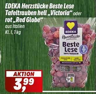 EDEKA Herzstücke Beste Lese Tafeltrauben hell „Victoria“ oder rot „Red Globe“ aus Italien