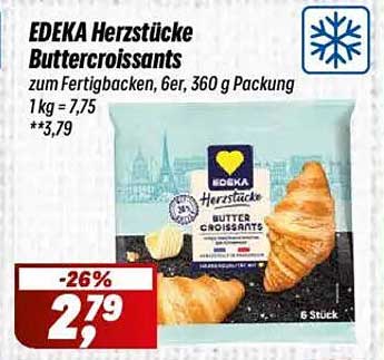 EDEKA Herzstücke Buttercroissants zum Fertigbacken, 6er, 360 g