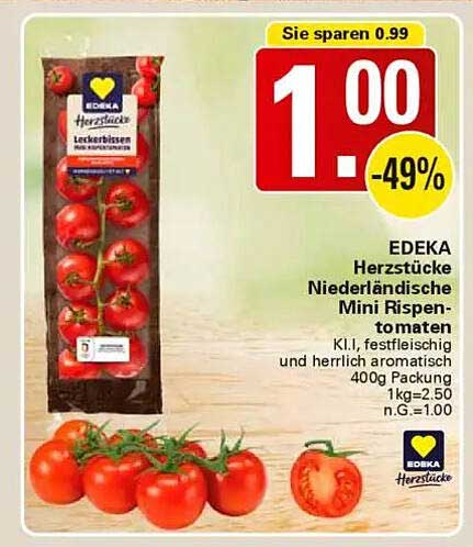 EDEKA Herzstücke Niederländische Mini Rispen-Tomaten 400g