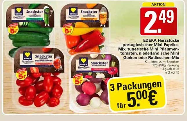 EDEKA Herzstücke Portugiesischer Mini Paprika-Mix, Tunessische Mini Pflaumentomaten, Niederländische Mini Gurken oder Radieschen-Mix