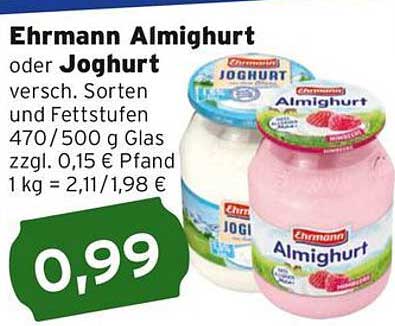 Ehrmann Almighurt oder Joghurt, verschiedene Sorten und Fettstufen
