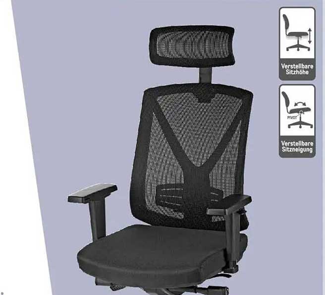 Ergonomischer Bürostuhl mit verstellbarem Kopfstütze und Sitzhöhe